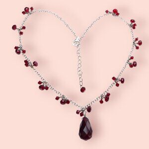925 Sterling Silver Necklace Faceted Garnet Briolette Beads 17in Whimsigoth